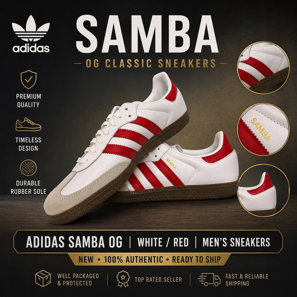 ADIDAS SAMBA OG/WHITE SCARLET/GUM/IG1025/NIB/SIZE 8.5US/AUTHENTIC/MSASWR082726